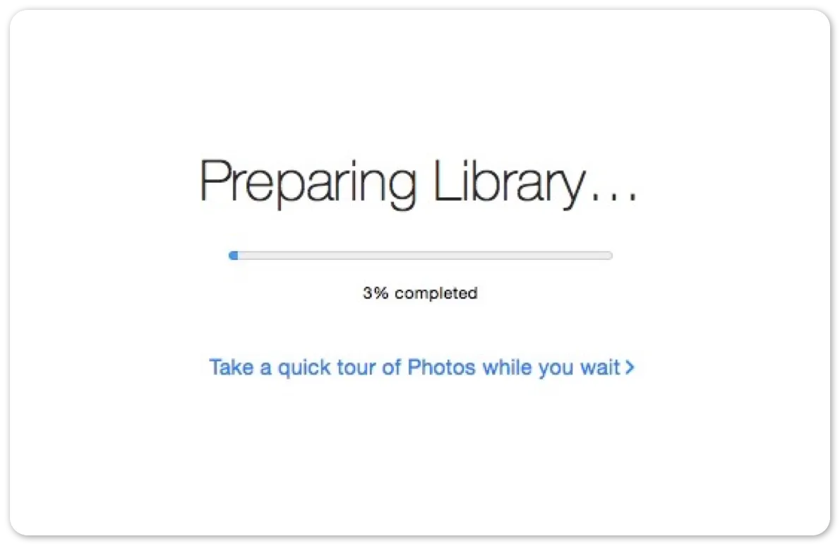 macOS Photos preparing library