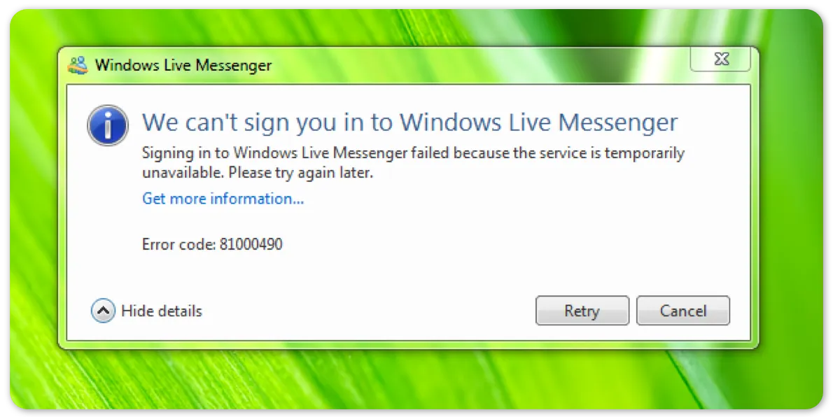 Windows Live Messenger sign-in error