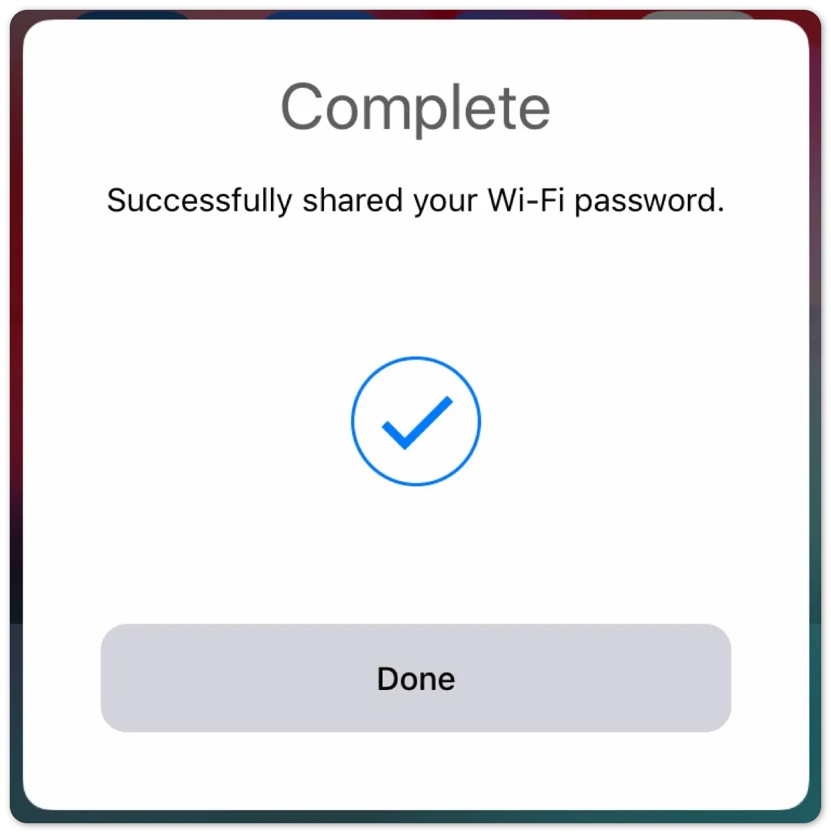 iOS Wi-Fi password sharing success