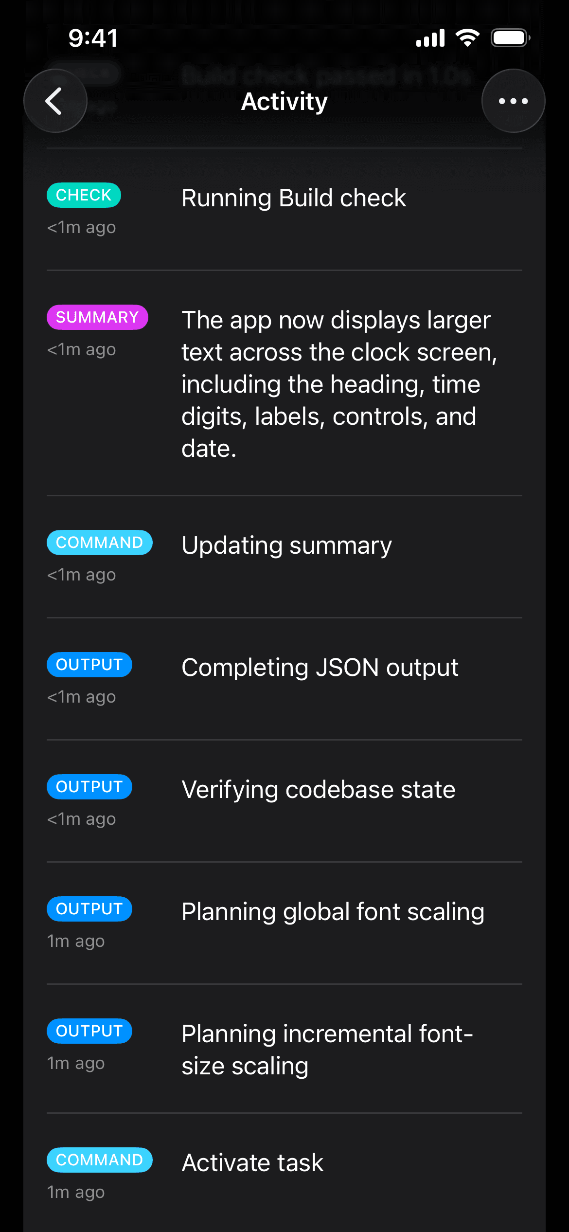 Workstreams activity timeline screen