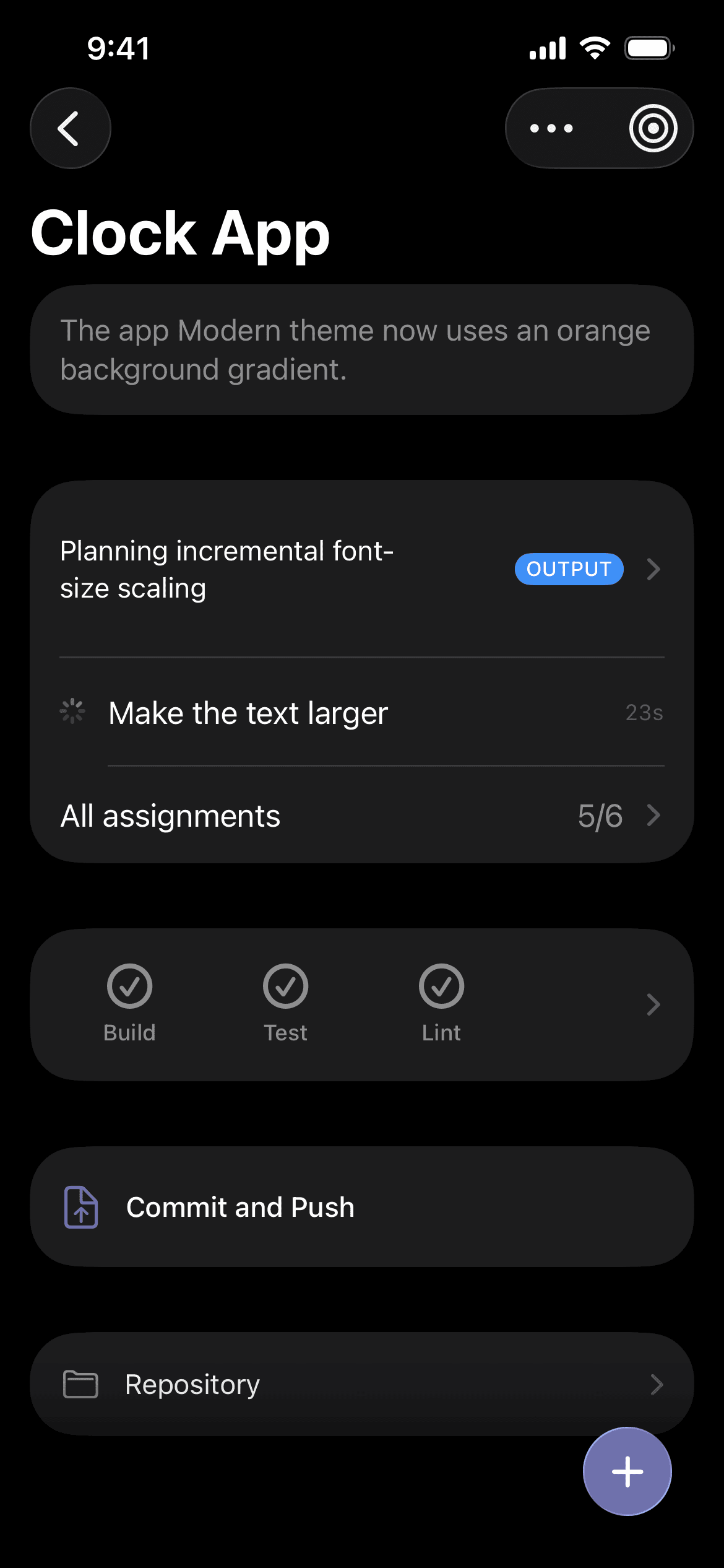 Workstreams details screen for a Clock App project