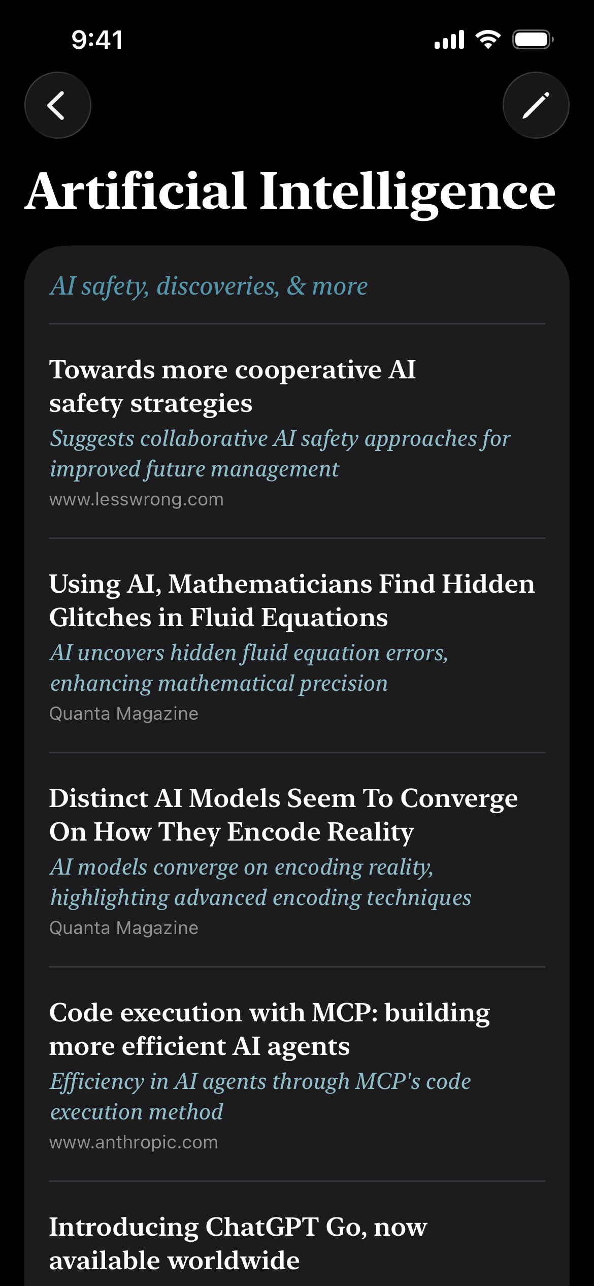 Artificial Intelligence assortment detail screen