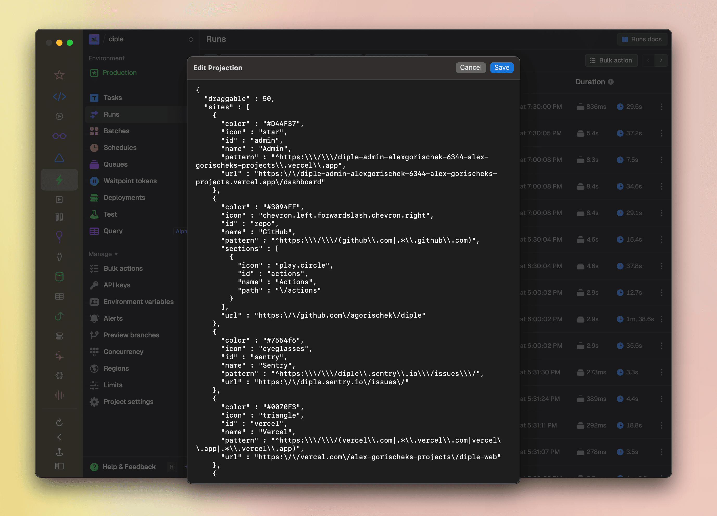 Projection document editor