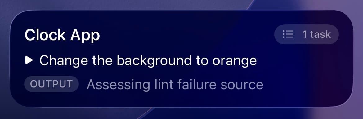 iOS Live Activity showing a Workstream status for Clock App