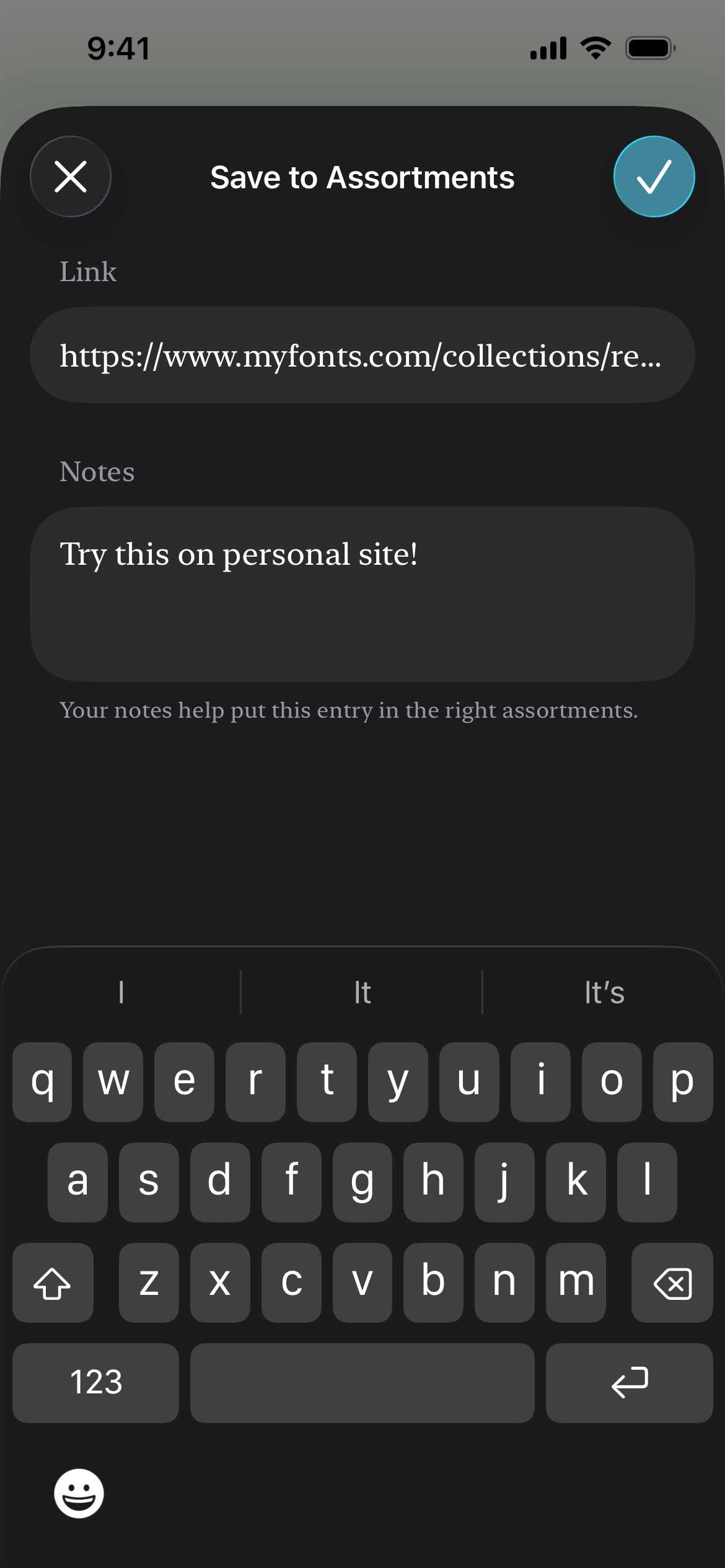 Saving a bookmark through the iOS share sheet