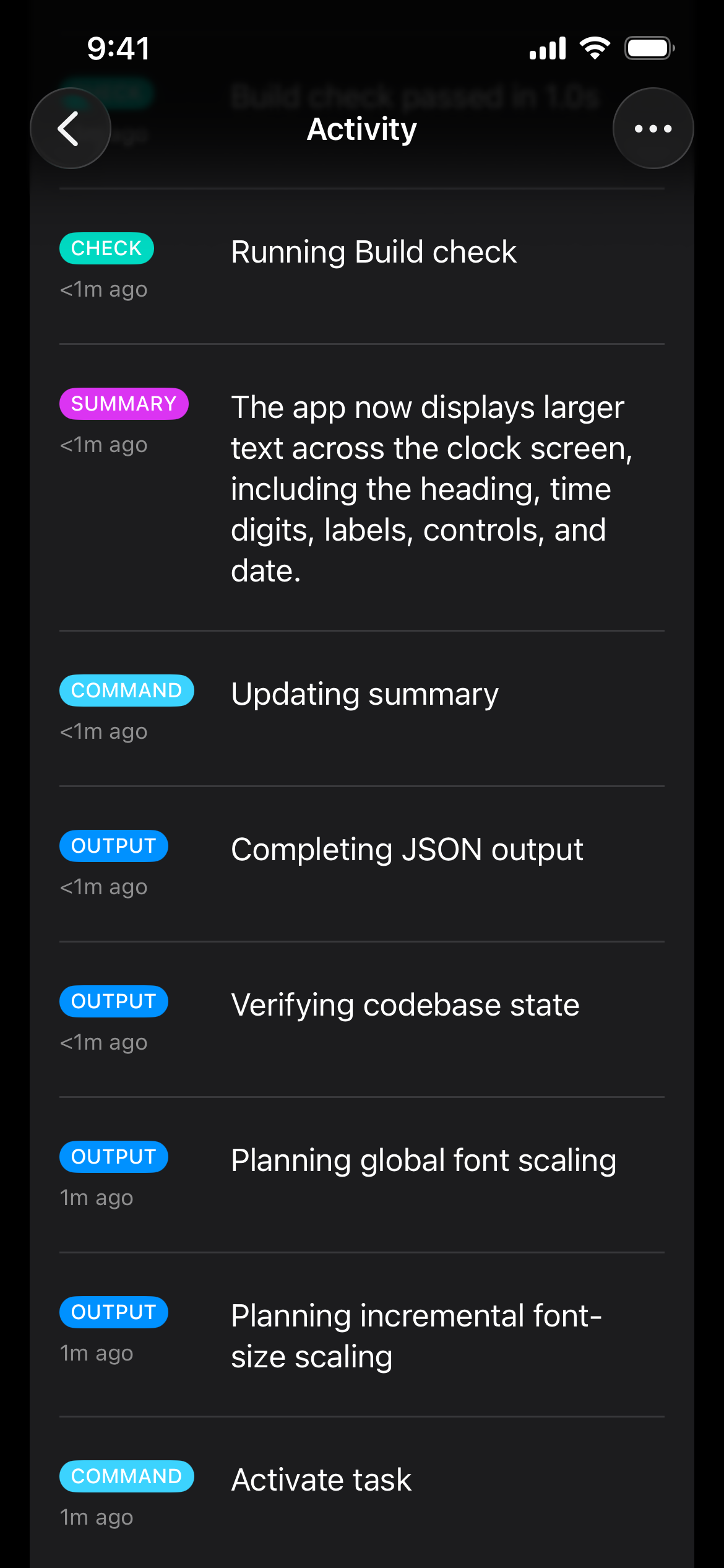 Workstreams activity timeline screen
