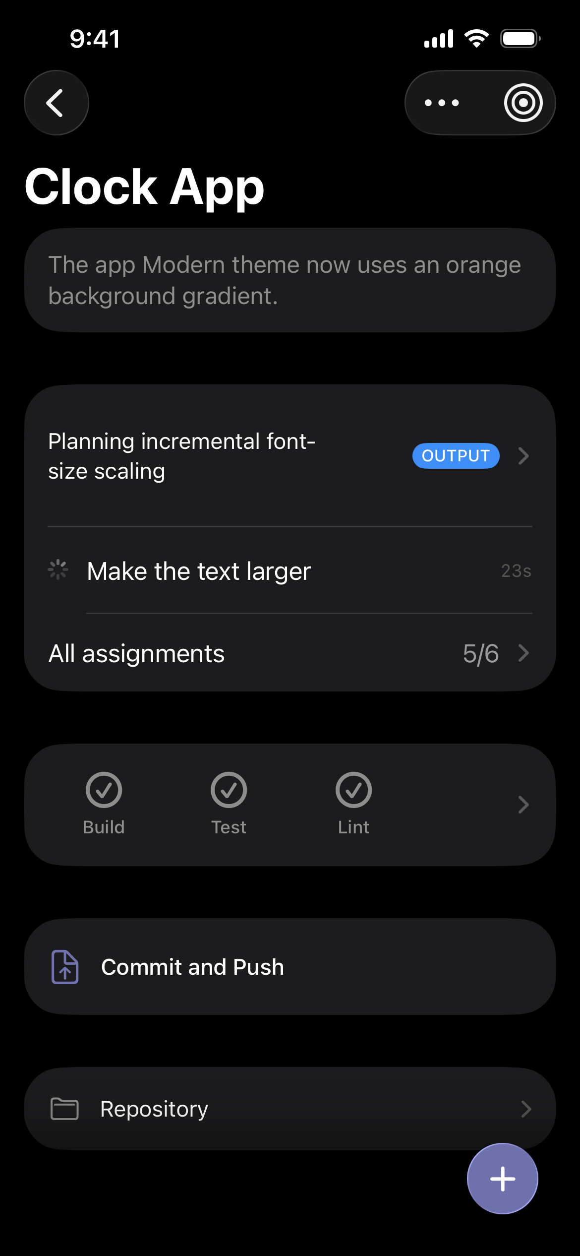 Workstreams details screen for a Clock App project